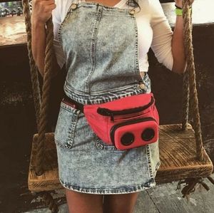 Denim overall mini dress